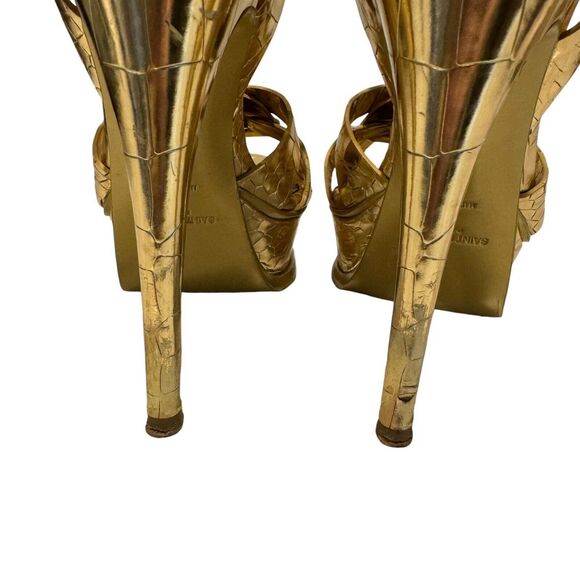 Saint Laurent Paris Gold Croc Embossed Leather Tribute Platform Sandals 36 US 6 - Picture 7 of 10